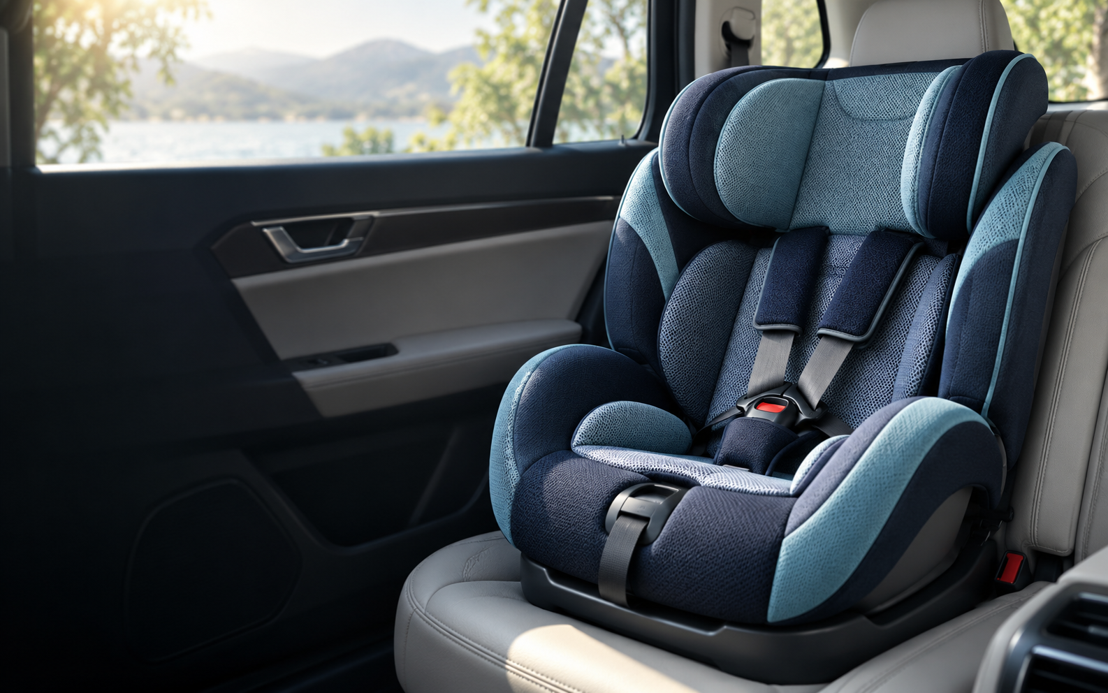 A freshly cleaned child car seat in a family vehicle